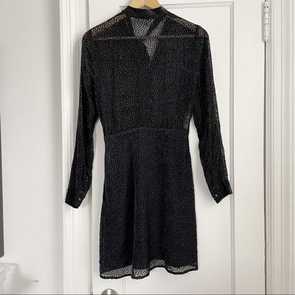 L'AGENCE Alesia Flocked Tie Neck Dress in Navy - Picture 9 of 12